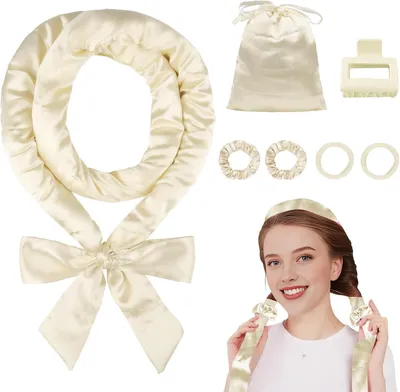 Produktbild von Satin-Lockenwickler für Locken über Nacht, Lockenband ohne Hitze für langes Haar, Lockenwickler-Set ohne Hitze – 7 Stück, Champagner