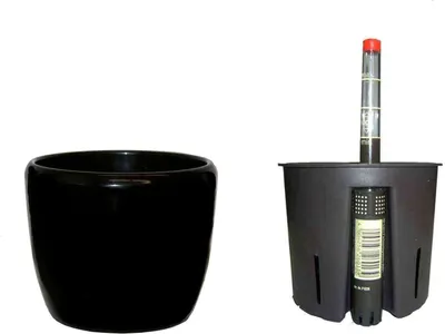 Produktbild von Set Blumentopf Venus schwarz 13/12 Ø 16 cm H 14 cm + Kulturtopf + Wasserstandsanzeiger
