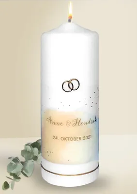 Produktbild von Hochzeitskerze "Modernes Design, apricot" 220 x 80 mm mit individueller Namensverzierung aus Wachsbuchstaben