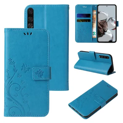 Produktbild von Handyhülle für Huawei P20 Pro Floral Blumen Schmetterling Flip Cover Hülle Case Klapphülle Handytasche Farbe: Blau