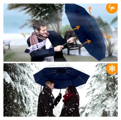 Produktbild von Sturmfester Regenschirm für Regen, Automatischer Groß-Taschenschirm mit 10 Rippen, 104 cm Windsicherer Schirm, Faltbarer Kompakter Reise-Golf-Regenschirm für Herren und Damen