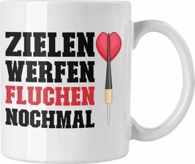 Produktbild von Trendation - Dart Tasse Dartpfeil Zielen Werfen Fluchen Nochmal Spruch Männer Dart-Spieler Geschenkidee (Weiß)