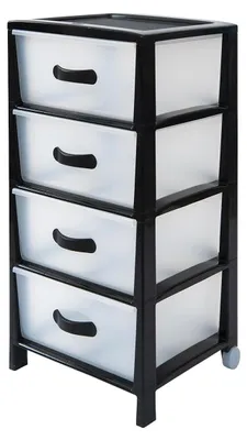 Organizer mit 4 Schubladen, schwarz, PP, 39,5x38x82 cm, Rollen