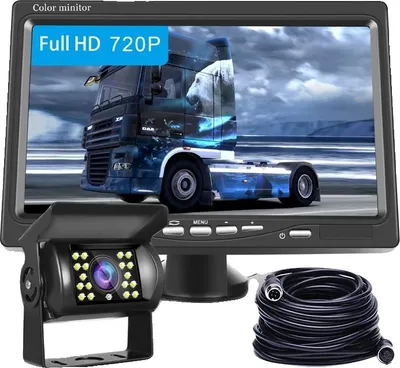 Image de Moniteur de voiture, écran LCD 7 pouces, résolution 800 x 480, alimentation DC 12V - 24V, étanche IP67, compatible avec 2 caméras