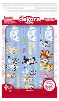 Produktbild von Dekora Bluey Tortendeko essbar, 3 Dekorstreifen aus Esspapier 14,8 x 21 cm (A5)