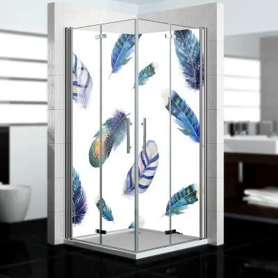 Produktbild von dedeco Eck-Duschrückwände Aluminium wasserfest Motiv: Boho V1, Nano-Protect seidenmatt, 2 x 100x210x0,3cm, Fliesenersatz fugenlos Wandverkleidung Wandpaneele, Germany