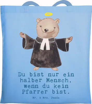 Produktbild von Mr. & Mrs. Panda Schultasche Pfarrer Herz - Sky Blue - Geschenk, Kirche, Stoffbeutel, Beutel, Spruch, Einkaufstasche, Theologe, Witzig, Tasche, Tote Bag