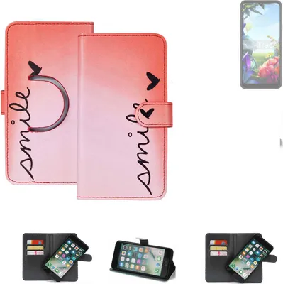 Produktbild von K-S-Trade Schutzhülle Handyhülle kompatibel mit LG Electronics K40S Hülle cover bookstyle Etui ''smile'' rot Standfunktion Kameraschutz (1Stk)