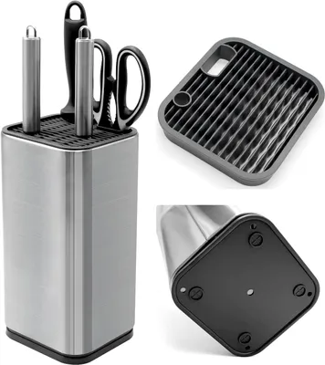 Imagen del producto de Soporte para juegos de cuchillos de acero inoxidable, universal, para hasta 13 cuchillos, tijeras y afilador, con desagüe, ideal para
