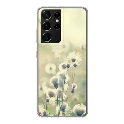 Produktbild von MuchoWow® Handyhülle Schutzhülle Hülle für Samsung Galaxy S21 Ultra Blumen - Feld - Weiß Silikon Softcase Handy Hülle - Mobiltelefon