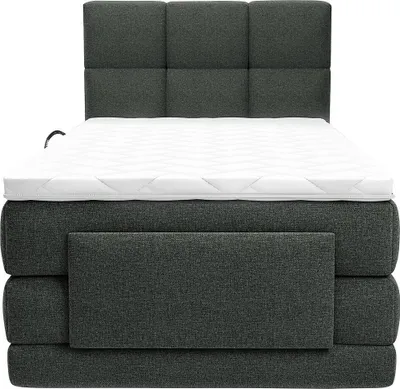 Produktbild von Boxspringbett mit gestepptem Kopfteil + elektrischem Untergestell mit Relaxfunktion + Matratze + Topper - 100 x 200 cm - Stoff - Anthrazit - LODI von PALACIO