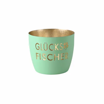 Immagine prodotto di Gift Company Windlicht Madras Glücksfischer M, Teelichthalter, Kerzenhalter, Eisen, aqua / Gold, H 8.5 cm, 1172604030