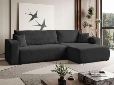 Produktbild von FurMeb24 ECKSOFA SENNA L-form 277 x 143 cm - SCHWARZ - mit Schlaffunktion und Bettkasten