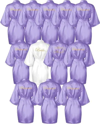 Produktbild von Silecomplaza 12 Pcs Bridesmaid Robes Bride Kimono for Wedding Day Satin Embroidered Bridal Party Robes