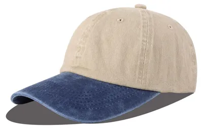 Immagine prodotto di Cappello da baseball, 100% cotone, regolabile, color kaki/blu denim