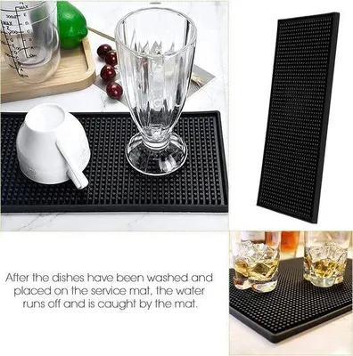 Image de Tapis de lavabo en silicone, 30 x 15 cm, pour cuisine ou bar, noir, 2 pièces
