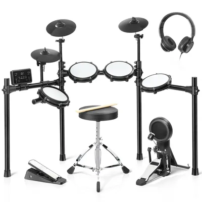Produktbild von LEADZM E-Drum-Set，Komplettset, Kopfhörer Sticks Drumhocker ，Trommelhocker/Drumsticks/Kopfhörer/Audiokabel， Kinder Elektronisches Schlagzeug Set