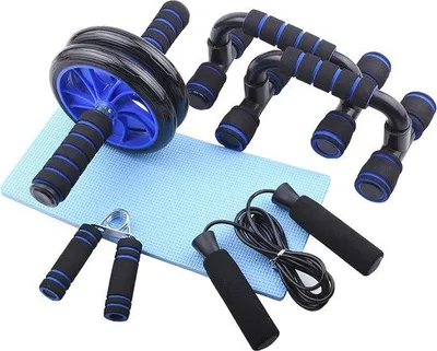 Produktbild von Famanu 5 in 1 Übung Set für Zuhause - Bauchroller, Liegestützstütze, Handverstärker und Springseil
