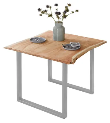 Produktbild von Esstisch Baumkante massiv Akazie naturfarben 90 x 90 cm silber U-Gestell BILLY