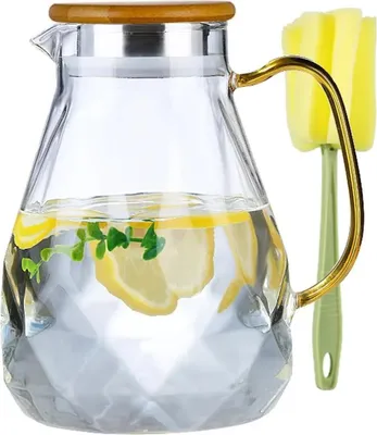 Produktbild von Karaffe aus Borosilikatglas mit Deckel und Ausgießer-2L Glass Jug | Große Saftkaraffe für Eistee, Wasser & Getränke | Glaskaraffe