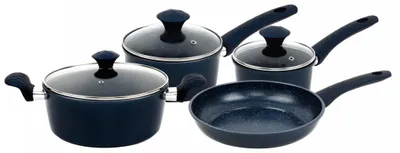 Obrázek produktu pro Herzberg HG-04685BLU: 7dílná sada litinového nádobí s mramorovým povrchem - Modrá