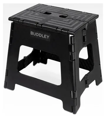 Produktbild von Klappbarer Tritthocker – 32 cm hoher Tritt mit rutschfester Oberfläche - Tragfähigkeit bis 99 kg - geeignet für Küche, Bad, Garage und Camping (Schwarz/XL)
