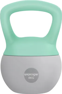 Obrázek produktu pro Kettlebell činka - 8 kg - naplněná pískem - protiskluzová rukojeť - pro silový trénink doma - pro trénink paží - 19 x 19 x 28 cm - mátová