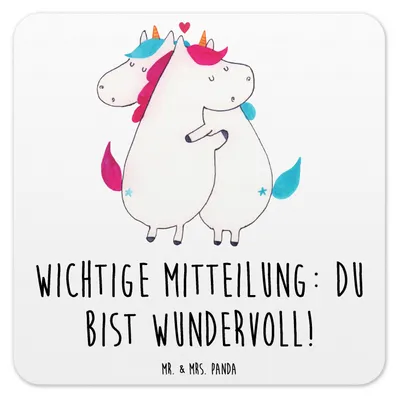 Produktbild von Mr. & Mrs. Panda Untersetzer für Gläser Einhorn Mitteilung 15er Set - Weiß - Geschenk, Liebe, Glas-Untersetzer, coaster, Lustig, Tassen, Unicorn, Einhörner, Spruch, Ehe