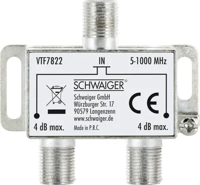 Produktbild von Schwaiger VTF7822 531, Kabelsplitter, 5 - 862 MHz, Silber, 1 Stück(e), 53 mm, 26 mm