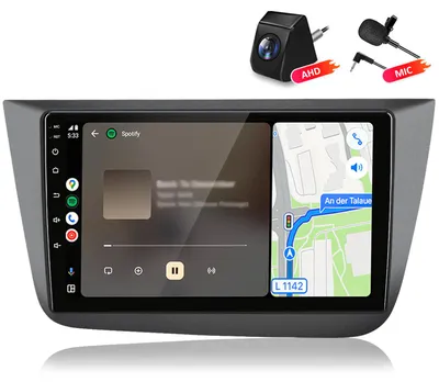 Obrázek produktu pro Autorádio 4+64 GB s kamerou a mikrofonem, kompatibilní s vozy Seat Altea (2004-2015) a Seat Toledo (2004-2009), s funkcemi Carplay, Android Auto, GPS navigací, Wi-Fi, Bluetooth, DAB+RDS, ovládáním z volantu, 9 palců