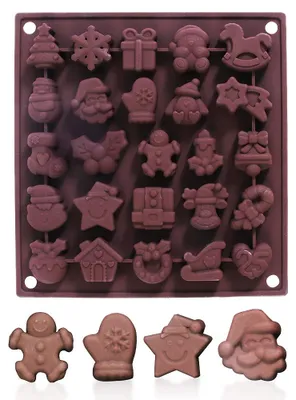 Silikon-Schokoladenform, 25 Mulden, Weihnachtsbaum & -mann