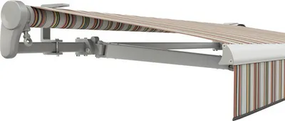Produktbild von SOLUNA Gelenkarmmarkise Trend 3,5x2 Stoff Dessin D421 Gestell E6EV1 silber eloxiert Antrieb links inkl. Motor, Wandschal