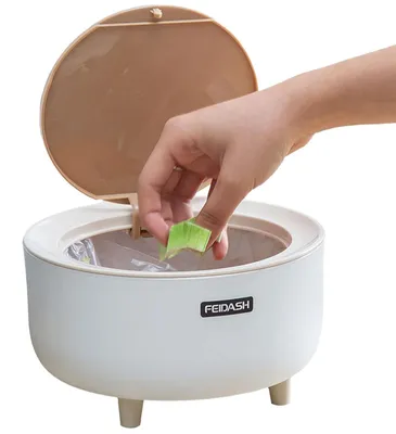 Productafbeelding van Mini afvalemmer voor op tafel, met deksel, houtlook, 2 liter, geschikt voor de keuken