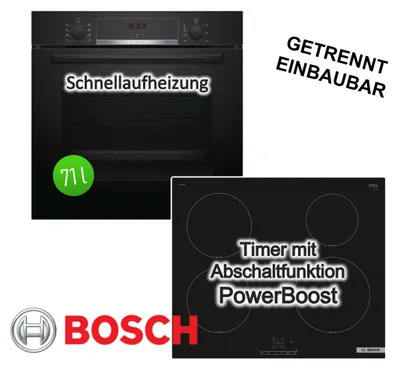 Produktbild von Herdset Bosch Backofen HBA553BA0 EcoClean mit Induktionskochfeld PUE63RBB5E Booster autark 60cm
