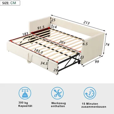 Produktbild von ProximaX Beige-Samt-Ausziehsofa-Bett mit Lattenrosten，Multifunktionsbett mit Lattenrosten (90/180 * 200 cm)