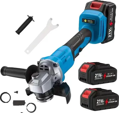 Produktbild von Elektrischer Winkelschleifer, kabelloser Betrieb, ergonomisches Design, 2 Batterie