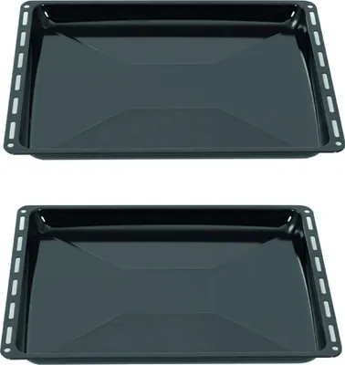 Produktbild von ICQN Backblech 455 x 375 x 30 mm Set, 2er Emaillierte Fettpfanne für Backofen und Herd, Passend für Bosch, Siemens, Neff, Constructa, Flavel, Kratzfest & Rostfrei, 45,5 x 37,5 cm