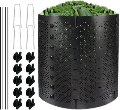 Image de Bac à compost de 800 litres - bacs à compost rapides pour le jardin - bac à compost extensible en PEHD noir - compostage des déchets de jardin avec 4 pieds