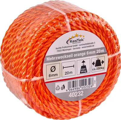 Produktbild von Kestek Mehrzweckseil orange 6 mm, Robustes Seil 20 m für vielseitige Anwendungen