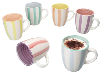 Produktbild von Beach Pastello Stripes 6er Set Kaffeebecher Tassen pastell Streifen Steingut