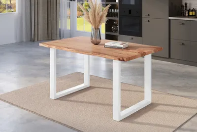 Produktbild von Esstisch Baumkante massiv Akazie natur 140 x 80 weiß NICK