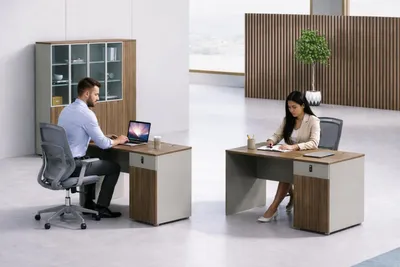 Produktbild von Modernes Büro Set Schreibtisch und Bücherregal mit Holzoptik hochwertige Möbel