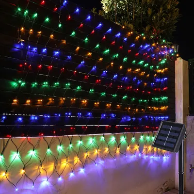 Produktbild von 1.5X1.5m LED Solar Lichternetz Bunt 8 Lichtmodi Lichterkette Wasserdicht für Außen Party Garten Deko