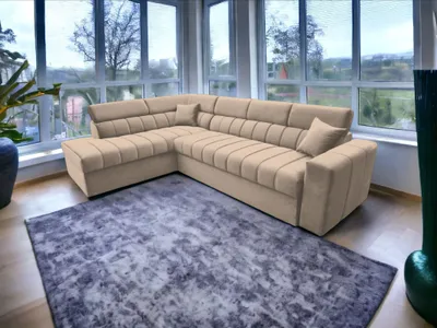 Produktbild von Ecksofa LUX L-form Polsterecke mit Schlaffunktion und Bettkasten, Farbe Beige Amor Velvet 02, Couchgarnitur, Sofagarnitur, Schlafsofa, Wohnzimmer sofa