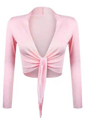 Obrázek produktu pro Dámská elegantní bolerko, růžová barva, dlouhé rukávy, možnost zavázání