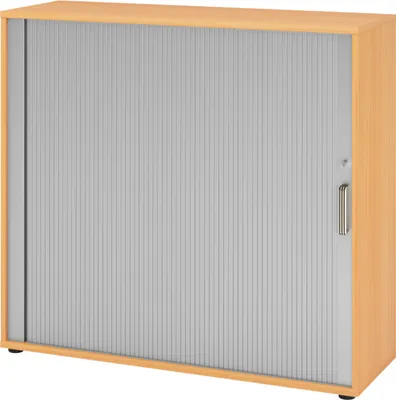 Produktbild von bümö Rollladenschrank office - 3 Ordnerhöhen - Griff: Streifengriff (Kunststoff), Nachbildung: Buche/Silber