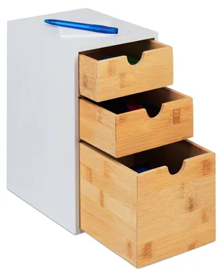 Schubladenbox aus Bambus & MDF, 3 Fächer, 28x17x21,5 cm