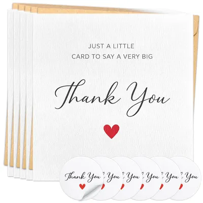 Immagine prodotto di Set di biglietti di ringraziamento, confezione da 5 pezzi, dimensioni 11,5 x 11,5 cm, con buste e adesivi per messaggi di ringraziamento