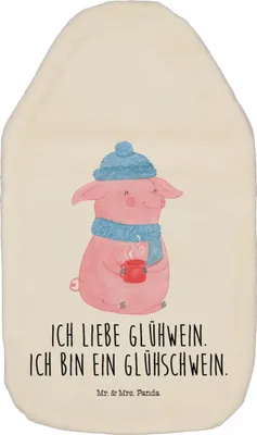 Produktbild von Mr. & Mrs. Panda Wärmflasche Schwein Glühwein - Weiß - Geschenk, Wärmekissen, wärmebeutel, Punsch, Weihnachten, Wärmflaschen, Weihnachtsmarkt, Glühschwein, mit Bezug