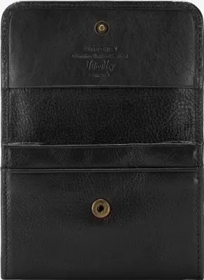 Image de Wittchen Porte-monnaie en cuir pour femme, petit modèle, avec bouton-pression, noir et or, cuir naturel